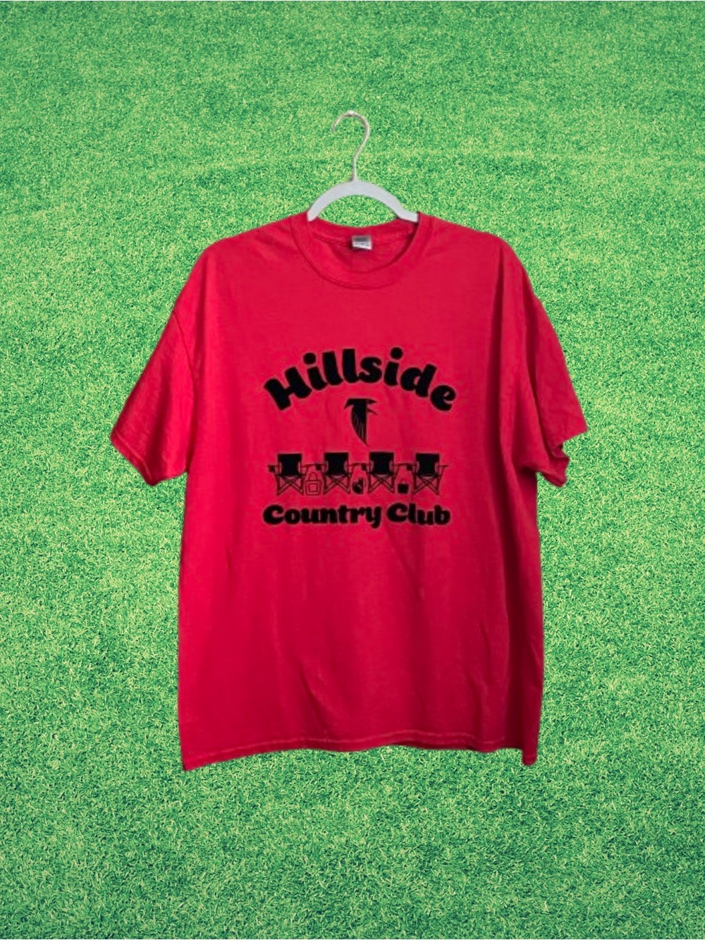 Vintage/style red Gildan Hillside Country Club flocked letters tee shirt sz XL